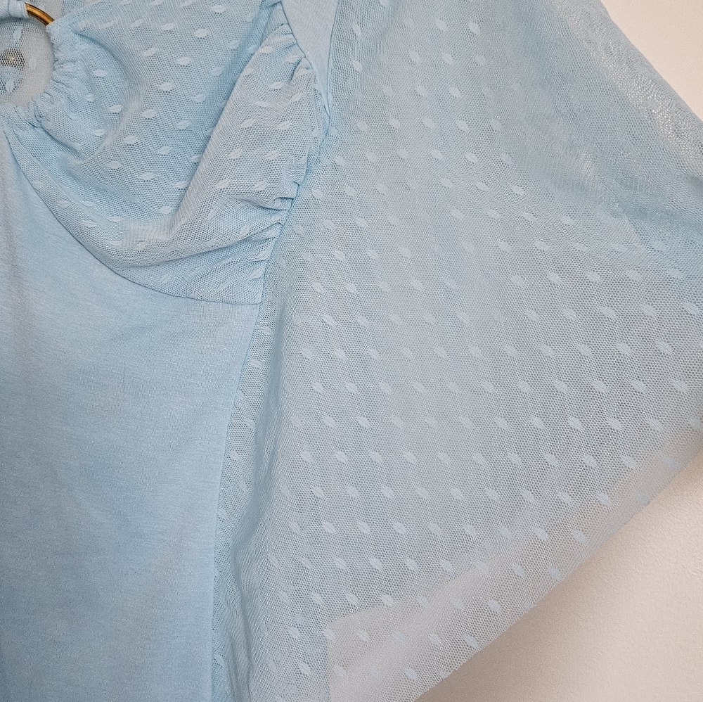 D.i.a Gyaru Blue Batwing Sheer Polka Dot Sleeve Beaded Halter Neck Top With - Picture 7 of 9